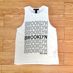 F21 Brooklyn Graphics Off-White Muscle Tank Top S